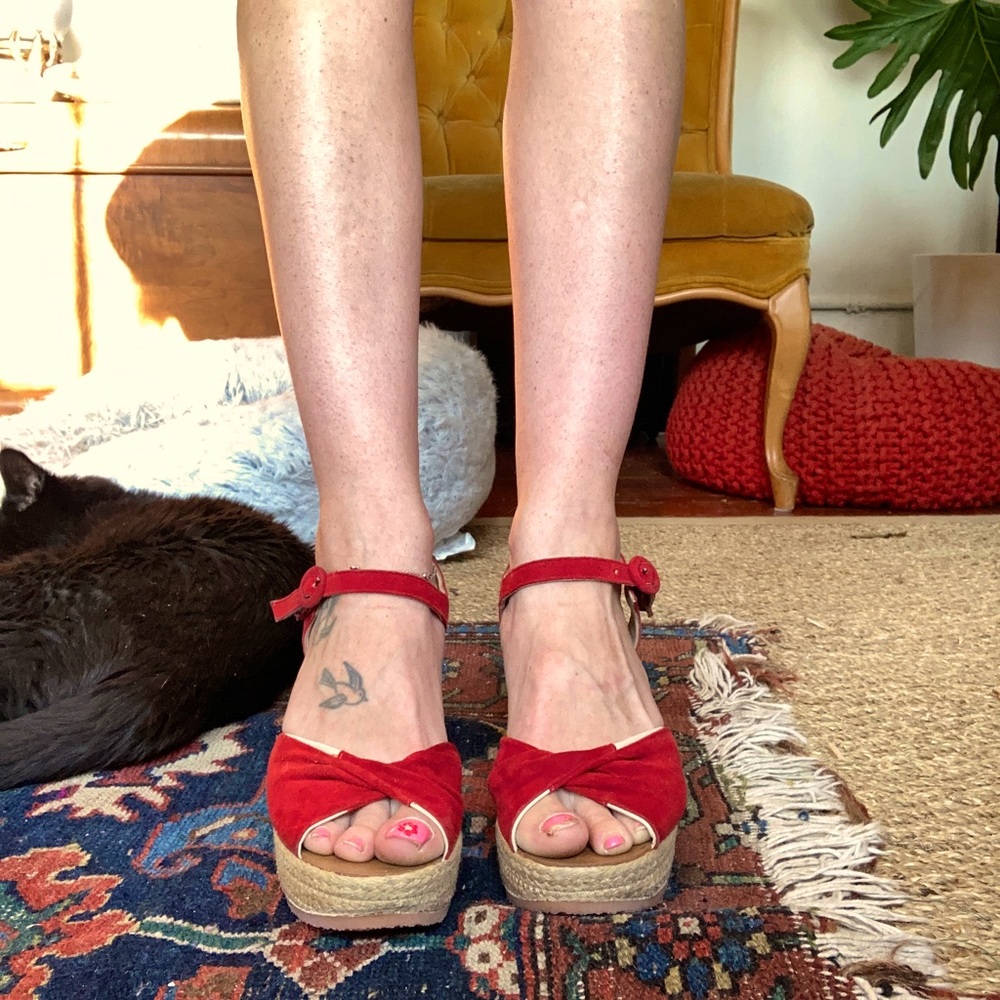 Red Suede Paul Green Harper Espadrille Platform Sandals 👠